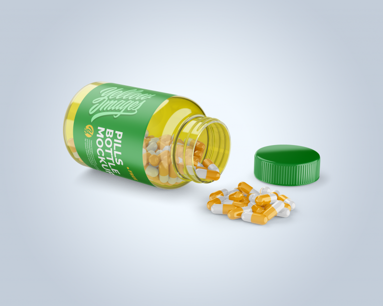 Transparent Bottle with Pills Mockup | Mockup World HQ